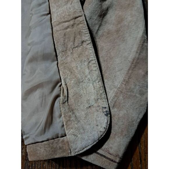 Chicos Size 1 Medium Size 8 Tan Suede Leather Open Front Jacket Blazer Embellish - Picture 5 of 8